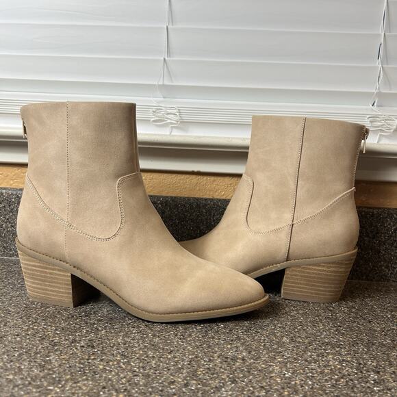 Dolce Vita Mid Calf Boot Block Heel Womens Size 8.5 Cream Faux Suede Pointed Toe - Picture 5 of 11